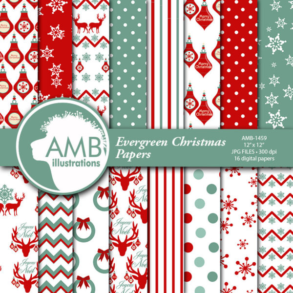 COMBO Christmas Clipart and Digital Papers, Traditional and Vintage Christmas, Reindeer, Old Fashioned Ornaments, AMB-1629