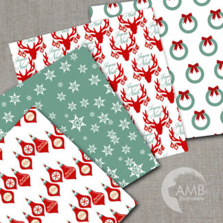 COMBO Christmas Clipart and Digital Papers, Traditional and Vintage Christmas, Reindeer, Old Fashioned Ornaments, AMB-1629