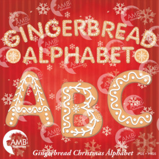 COMBO Christmas Gingerbread Letters and Numbers Clipart, Gingerbread Alphabet Clipart, Christmas Cookies, Commercial Use, AMB-1701