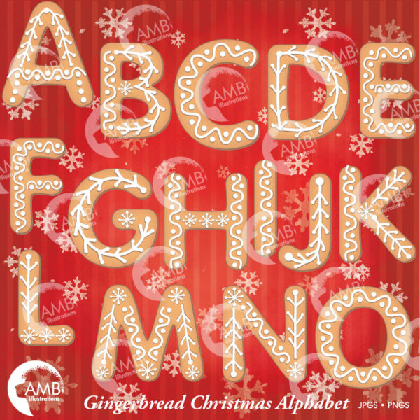 COMBO Christmas Gingerbread Letters and Numbers Clipart, Gingerbread Alphabet Clipart, Christmas Cookies, Commercial Use, AMB-1701
