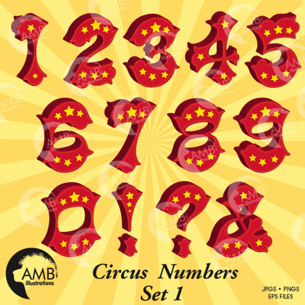 COMBO Circus Letters and Numbers Clipart Pack, Circus Alphabets, Birthday Party Invitations, Carnival, Commercial Use, AMB-1639