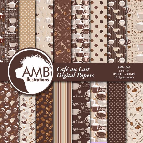 COMBO Coffee clipart, Coffee time clipart, Coffee frame clipart, Cafe au Lait cups, Coffee words, Cafe Digital Papers, AMB-1711