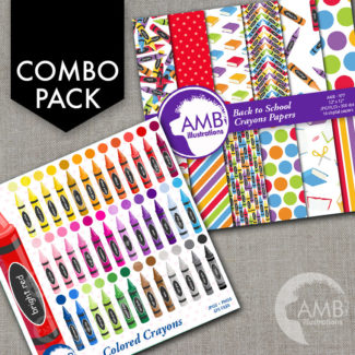 COMBO Crayon Clipart and Digital Papers, School Clipart, Classroom Papers and Clipart, Commercial Use, AMB-1663