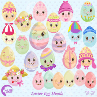 COMBO Easter Egg Head Emojis Clipart and Digital Papers, Easter Bunny, Papers, Easter Egg Clipart, Commercial License, AMB-1718