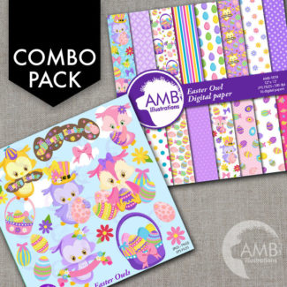 Easter Owls Clipart and Papers COMBO