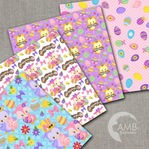 COMBO Easter Owls Clipart and Digital Papers, Baby Owls Clipart, Easter Digital Papers, Baby Animal Papers, Easter Egg Clipart, AMB-1720