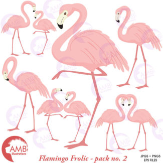 COMBO Flamingo Clipart and Digital Papers, Pink Flamingos, Floral Shabby Chic Wedding, Bridal Shower, Commercial Use, AMB-1682