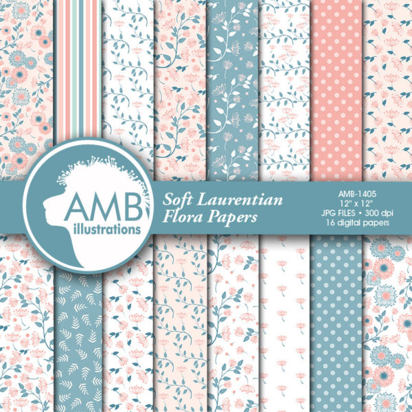 COMBO Floral Clipart and Digital Papers, Pastel Lavender Floral Frames, Shabby Chic Wedding, Bridal Shower, Commercial Use, AMB-1620