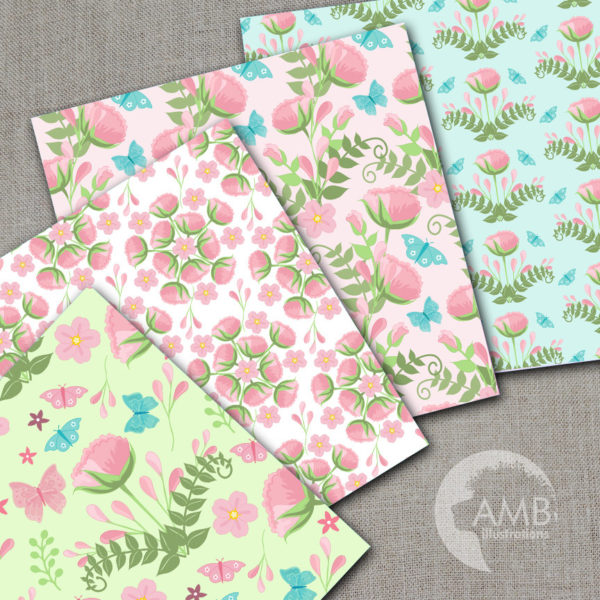 COMBO Floral Clipart and Digital Papers, Pastel Pink Floral Frames, Shabby Chic Wedding, Bridal Shower, Commercial Use, AMB-1669