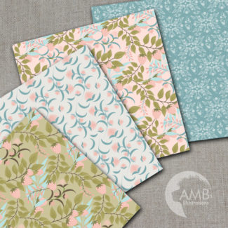 COMBO Floral Clipart and Digital Papers, Pastel Pink Floral Frames, Shabby Chic Wedding, Bridal Shower, Commercial Use, AMB-1671
