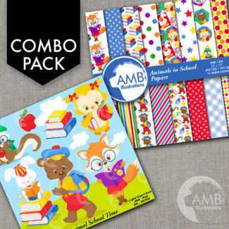 COMBO Forest Animals Clipart and Digital Papers, School Clipart, Classroom Papers and Clipart, Commercial Use, AMB-1699
