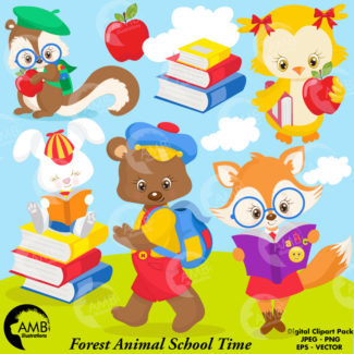 COMBO Forest Animals Clipart and Digital Papers, School Clipart, Classroom Papers and Clipart, Commercial Use, AMB-1699