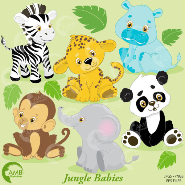 COMBO Jungle Animals Clipart and Digital Papers, Animal Babies, Baby Animals, Baby Shower Clipart, Commercial License, AMB-1692