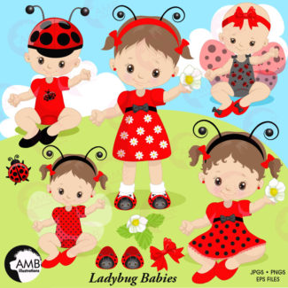 COMBO Ladybug Clipart And Digital Papers, Little Kids Ladybugs, Ladybug Birthday Party, Party invitations, Commercial Use, AMB-1616