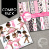 COMBO Little Pink Ballerinas Clipart and Digital Papers Pack, Ballet Class, Party invitations, Recital, African American, AMB-1652
