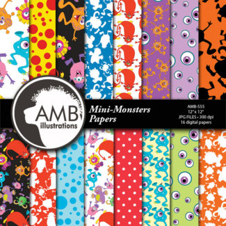 COMBO Monsters Clipart and Digital Papers, Baby Monsters, Monsters Birthday Party, Party invitations, Commercial Use, AMB-1637
