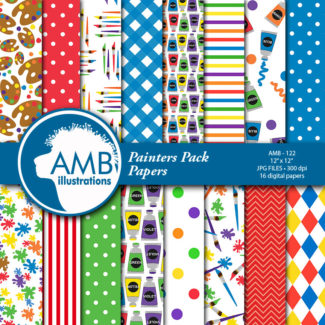 COMBO Painting Class Clipart and Digital Papers, School Clipart, Art Classroom Papers and Clipart, Commercial Use, AMB-1664