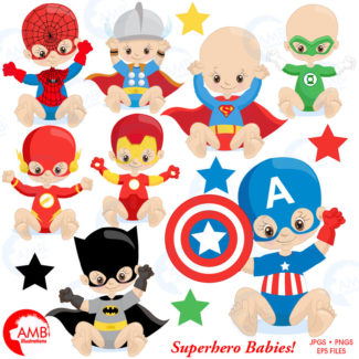 COMBO Superhero Baby Clipart And Digital Papers, Little Kids, Superheros, Super hero Baby Shower, Birthday, Commercial Use, AMB-1630