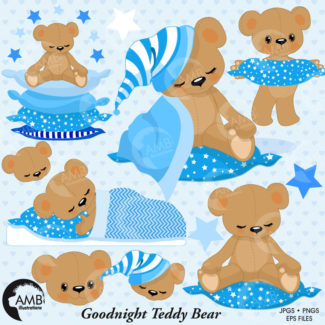 COMBO Teddy Bear Digital Papers and Clipart, Nursery, Slumber Party, Baby Boy, Baby Bear, Baby Shower, Boy Birthday, AMB-1642