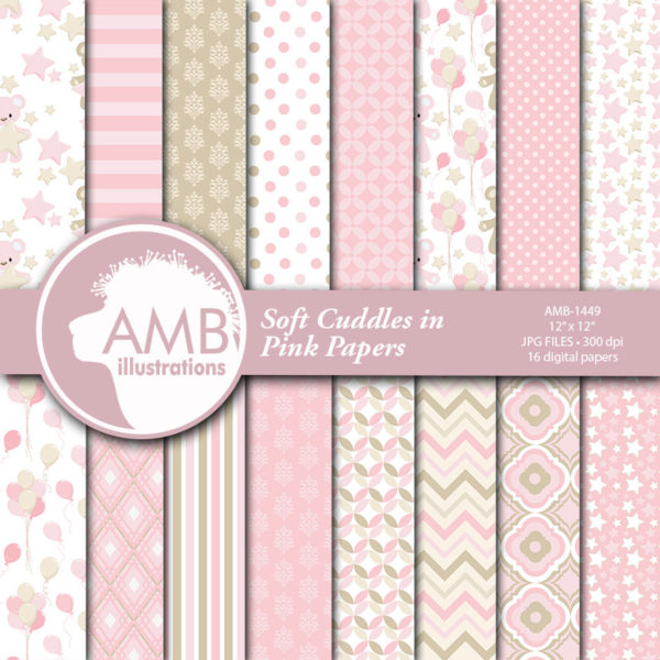 COMBO Teddy Bear, Nursery, Slumber Party, Baby Girl, Bear, Digital Clipart and Digital papers, Girl birthday clipart AMB-1600