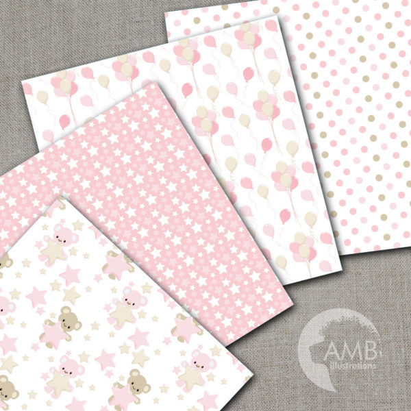 COMBO Teddy Bear, Nursery, Slumber Party, Baby Girl, Bear, Digital Clipart and Digital papers, Girl birthday clipart AMB-1600