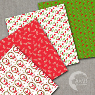 COMBO Traditional Christmas Clipart and Digital Paper Pack, Holiday Wreaths, Christmas cardinals, Commercial Use, AMB-1627