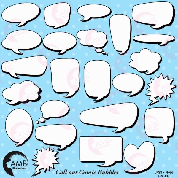 Comic bubbles, Comic call out, Comic speech bubble, text bubble, superhero bubble clipart, instant download AMB-1010