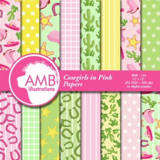 Cowgirl Digital Papers, Cowboy Digital Paper, Cowgirls Pink Papers,  Wild West digital backgrounds, commercial use, AMB-164