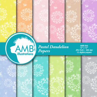 Dandelion Digital Papers, floral digital paper, shabby chic papers, Pastel colors, spring scrapbook papers, commercial use, AMB-846
