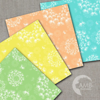 Dandelion Digital Papers, floral digital paper, shabby chic papers, Pastel colors, spring scrapbook papers, commercial use, AMB-846