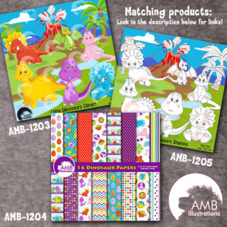 Dinosaur Papers, Birthday Party digital papers, Baby Dino Digital papers, dinosaur scrapbook papers, Commercial Use, AMB-1204