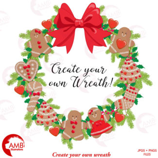 DIY Christmas Wreath, Gingerbread Christmas Wreath, Christmas clipart, Holiday Wreath base clipart, create your own wreath AMB-1505