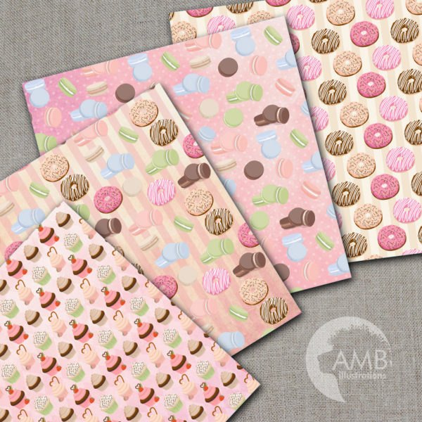 Donuts Digital Papers, Sweet bakery Digital Papers, Sweet macaroons Papers, Commercial Use, Scrapbook, Backgrounds, AMB-1571