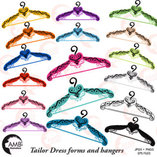 Dress forms, hangers, mannequin clipart, silhouette clipart, multi-colored dress forms, commercial use, AMB-1007