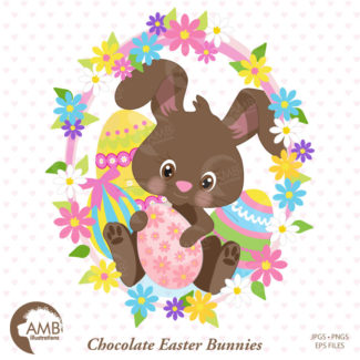 Easter Clipart, Bunny Clipart, Chocolate Bunny Clipart, Easter Chocolate clipart, Easter Egg Hunt Clipart, Commercial Use,  AMB-1176