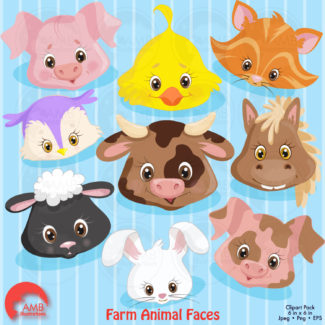 Farm animal faces clipart, commercial use, vector graphics, digital clip art, digital images, AMB-272