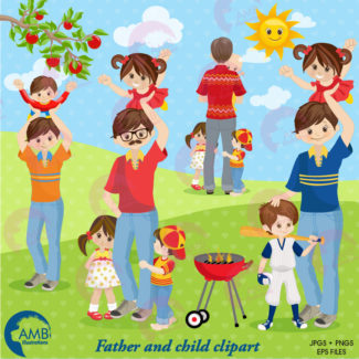 Father's Day clipart, Family clipart, Daddy and Me Clipart, dad and kids clipart, commercial use, vector graphics, AMB-1361