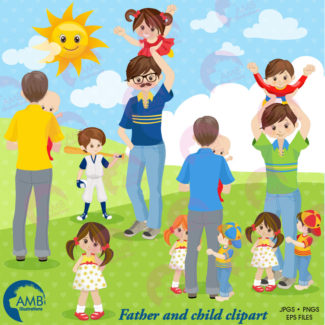 Father's Day clipart, Family clipart, Daddy and Me Clipart, dad and kids clipart, commercial use, vector graphics, AMB-1361