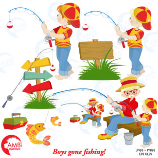 Father's Day clipart, Gone Fishing clipart, Daddy and Me Clipart, Invitation elements, commercial use, vector graphics, AMB-1358