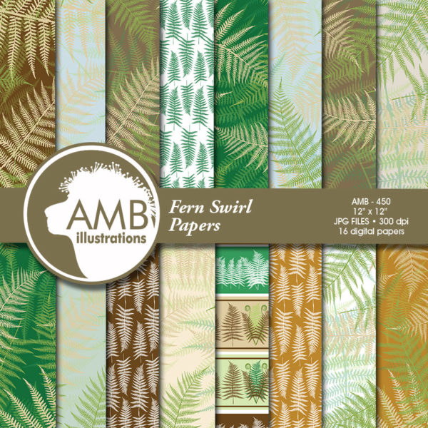 Fern papers, forest papers, scrapbook, instant download, commercial use, AMB-450