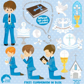 First communion clipart, Christian clipart, Bible, church, rosary, communion banner, commercial use, digital clip art, AMB-1262