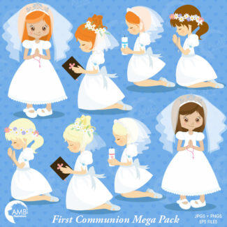 First communion clipart, Christian clipart, Bible, rosary, communion banner, create invitations & crafts, commercial use, AMB-1255
