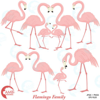 Flamingo clipart, Pink flamingo clipart, Flamingo family clipart, Flamingo baby clipart, flamingo birds, love clipart, AMB-1037