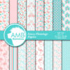 Flamingo Digital Papers, Floral Digital Papers, Pink Flamingos, Shabby Chic, Tropical Scrapbook Papers and Backgrounds, AMB-1045