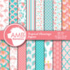 Flamingo Digital Papers, Floral Digital patterns, Shabby chic papers, Tropical Hibiscus Papers, Pink Flamingo Backgrounds, AMB-1043