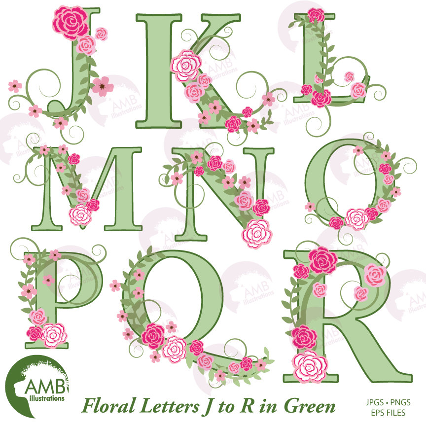 Floral Alphabet Clipart Wedding Floral Letters In Green Letter