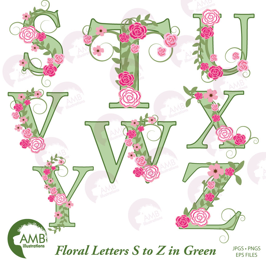 Floral Alphabet Clipart Wedding Floral Letters In Green Letter
