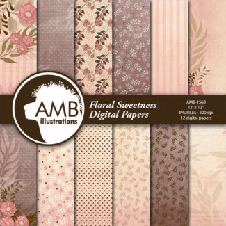 Floral digital papers, Shabby chic floral papers, Floral grunge papers,  Brown and beige papers, commercial use, digital papers, AMB-1568