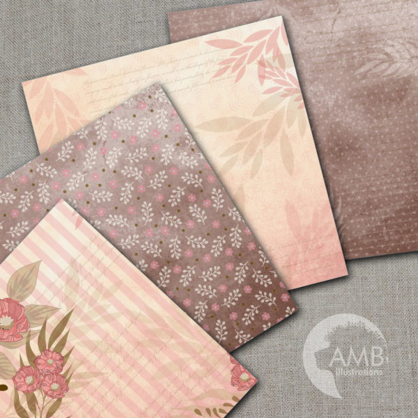 Floral digital papers, Shabby chic floral papers, Floral grunge papers,  Brown and beige papers, commercial use, digital papers, AMB-1568