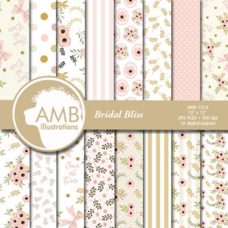 Floral Digital Papers, Shabby chic papers, Wedding Digital papers, Floral scrapbook papers, Digital Backgrounds, AMB-1314